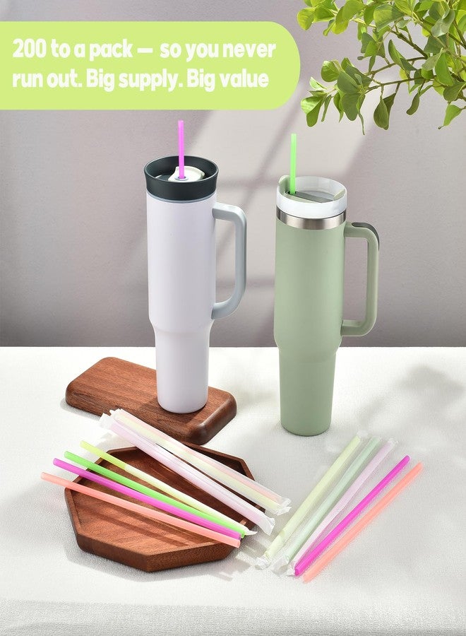 Haundry 200Pcs Disposable Straws for 40 OZ Tumbler, Extra Long Straws Disposable for Stanley Cup 30oz 40oz Tumbler, Neon Colored Plastic Straw Individually Wrapped for Tumblers, Milk, Juice, Home, Party Use - Image 5